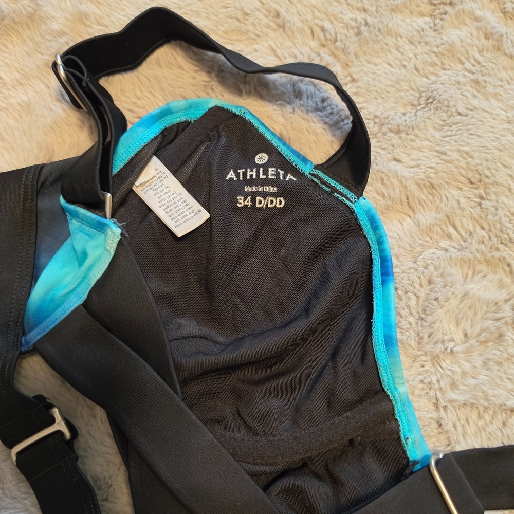 Athleta Tie Dye Ombre Blue Black Sports Bra Bikini Top 34 D/DD - Picture 6 of 6